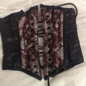 Elegant Black and Red Lace-Up Corset